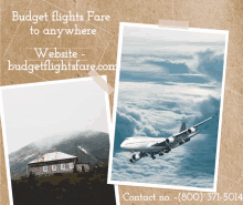 an ad for budget flights fare to anywhere