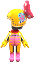 a mario kart character with a yellow helmet on