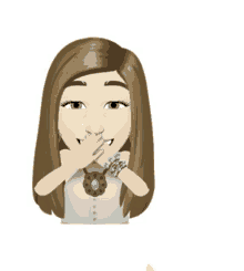 a cartoon of a woman with long hair covering her mouth with her hand