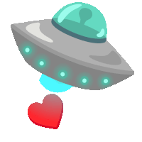 a cartoon drawing of an ufo with a heart coming out of it