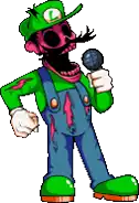 a pixel art of a zombie luigi holding a microphone and singing .