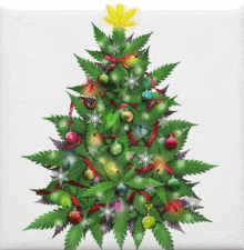 a christmas tree made out of marijuana leaves with a yellow star on top