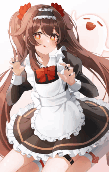 a girl with long hair is wearing a maid costume