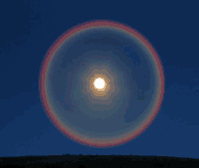 the moon is surrounded by a rainbow in the sky