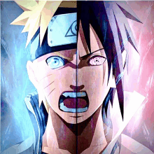 a drawing of naruto and sasuke shows their faces side by side