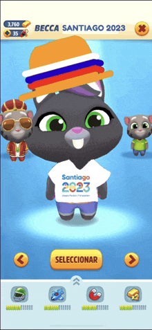 a talking cat wearing a santiago 2023 shirt