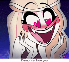 a picture of a cartoon character with the words demonny love you below it