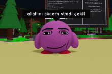 a cartoon character with a sign that says allahini skcem simdi cekil on it