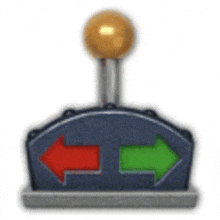 a red and green arrow with a gold ball on top of it