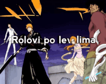 a group of anime characters standing next to each other with the words " rolovi po levelima " below them