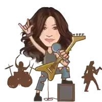 a cartoon of a woman holding a guitar and singing into a microphone