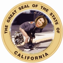 the great seal of the state of california has a picture of a woman squatting down