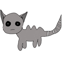 a drawing of a gray cat with a long tail