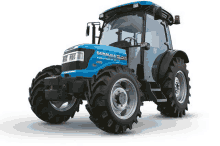 a blue sonalika tractor with black wheels and tires