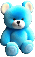 a blue teddy bear with white ears and paws