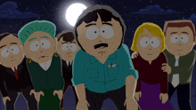 a group of south park characters standing in front of a moon