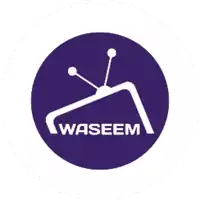 a purple and white logo for waseem with a tv on it