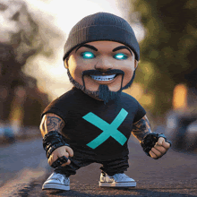 a cartoon character is wearing a black shirt with a green x on it