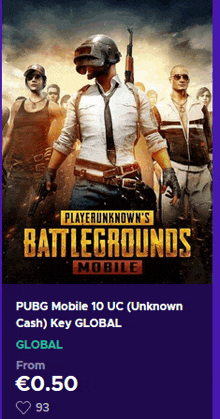 pubg mobile 10 uc ( unknown cash ) key global global from 0.50