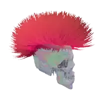 a skull with a red mohawk on it 's head