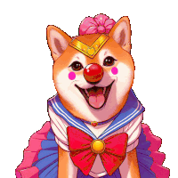 a dog wearing a clown costume with a red nose and a bow