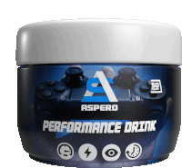 a jar of aspero performance drink with a game controller on it