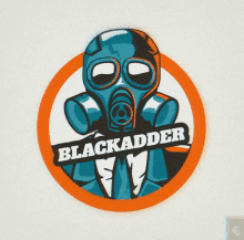 a sticker with a gas mask and the words blackadder