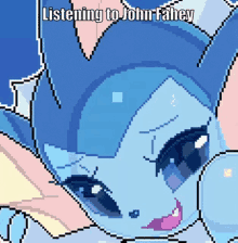 a pixel art of a cat with the words listening to john fahey written below it