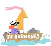 a cartoon of a woman in a boat that says ' ss hormones '