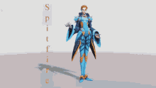 a video game character named spitfire is standing on a gray surface