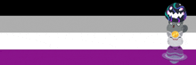 a cartoon cat is standing on top of a purple and white flag with a black egg on its head .