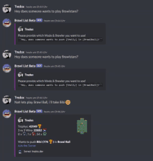 a screenshot of a discord conversation between tredox and someone asking if someone wants to play brawlstars