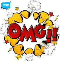 a comic speech bubble with the word omg in red