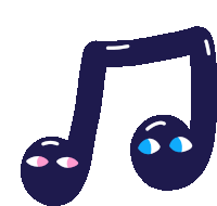 a cartoon illustration of a music note with eyes on it