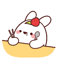 a cartoon rabbit with a strawberry on its head