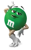 a green m & m 's mascot with white boots