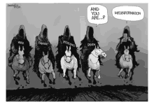 a black and white cartoon shows the grim reapers riding horses