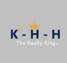 a logo for k-h-h the realty king on a grey background