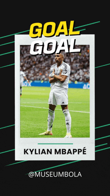 a picture of a soccer player with the caption goal goal kylian mbappe