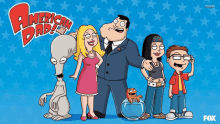 a poster for american dad shows a group of cartoon characters