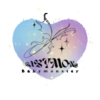 a logo for baby monster with a butterfly and stars in the background