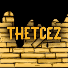 a cartoon drawing of a brick wall with the word thetcez on it