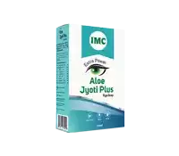 a blue and white box of aloe jyoti plus eye drops