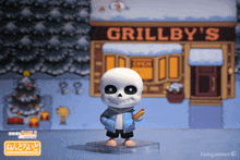 a figurine of sans is in front of a grillby 's restaurant