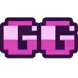 a pixel art illustration of the word gg in purple and pink .