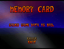 a screen that says memory card and says saved game data is bad