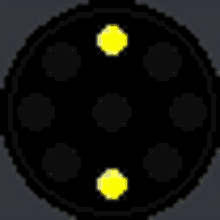 a pixel art drawing of a black circle with yellow dots in the middle .