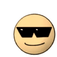 a cartoon smiley face wearing sunglasses and smiling on a white background .