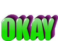 the word okay is green and purple with a white background