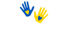 a blue and yellow hand with a heart in it